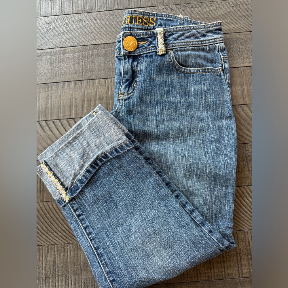 Vintage Guess Beaded Cropped Ankle Jeans with Cuffed Design Women’s Size 27 - Picture 6 of 12